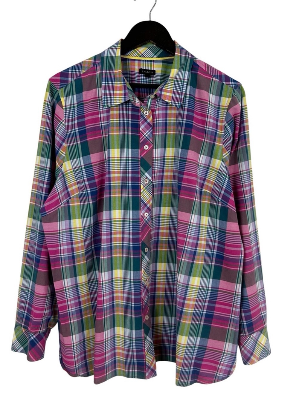 Talbots Multicolor Plaid Button-Down Shirt Size X-Large 100% Cotton